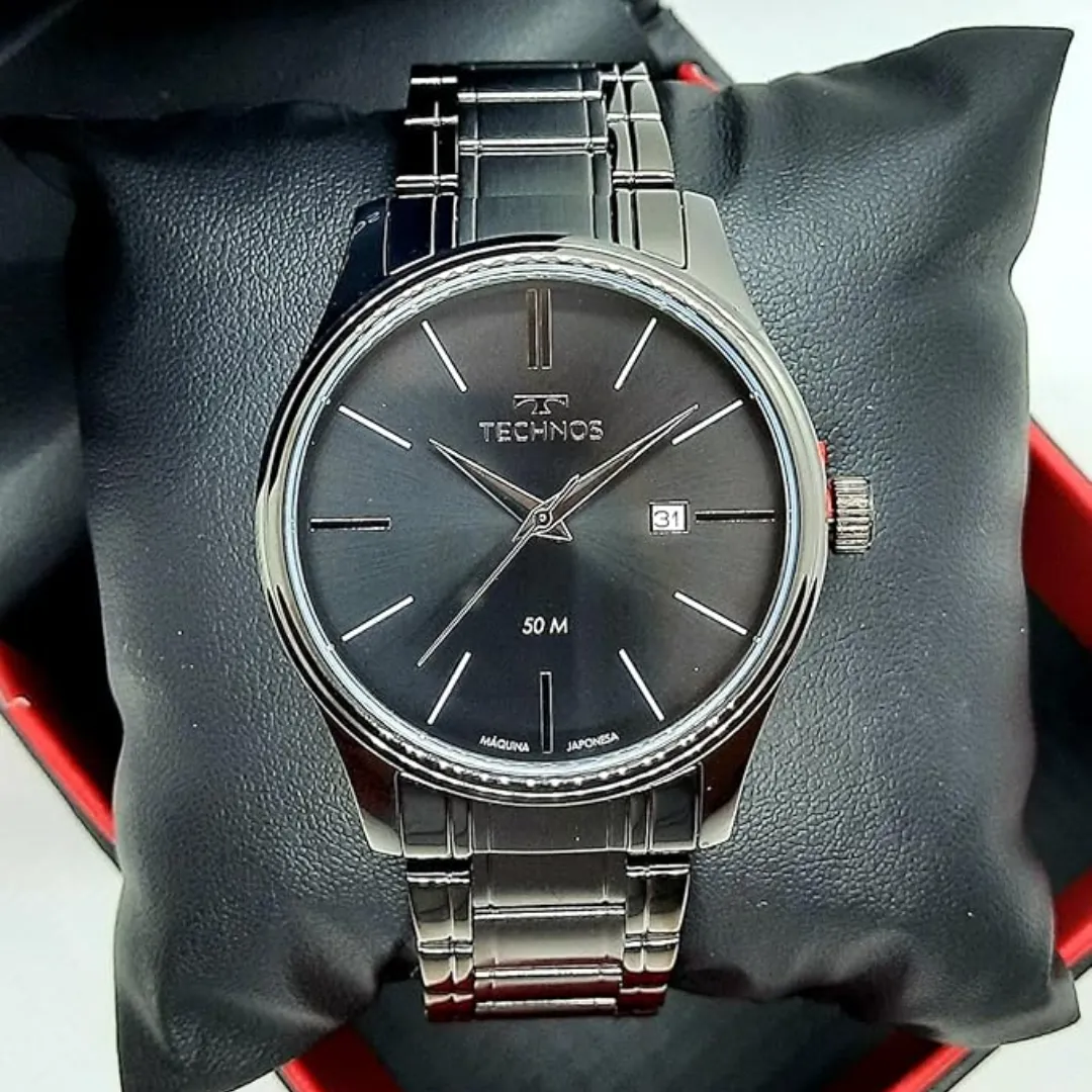 elógio Technos Masculino Quartzo Grafite 42mm Aço Resistente à Água